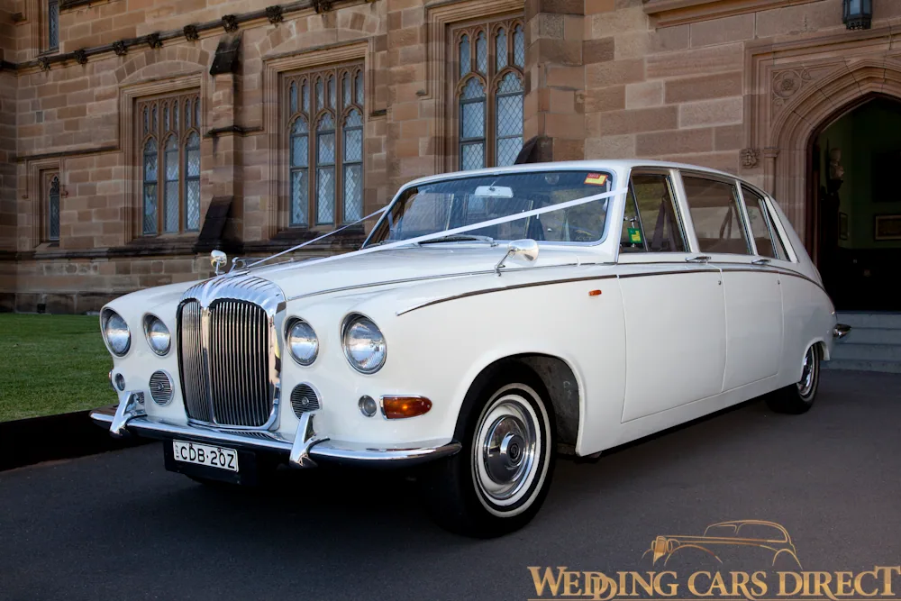Front angle of white Jaguar wedding car