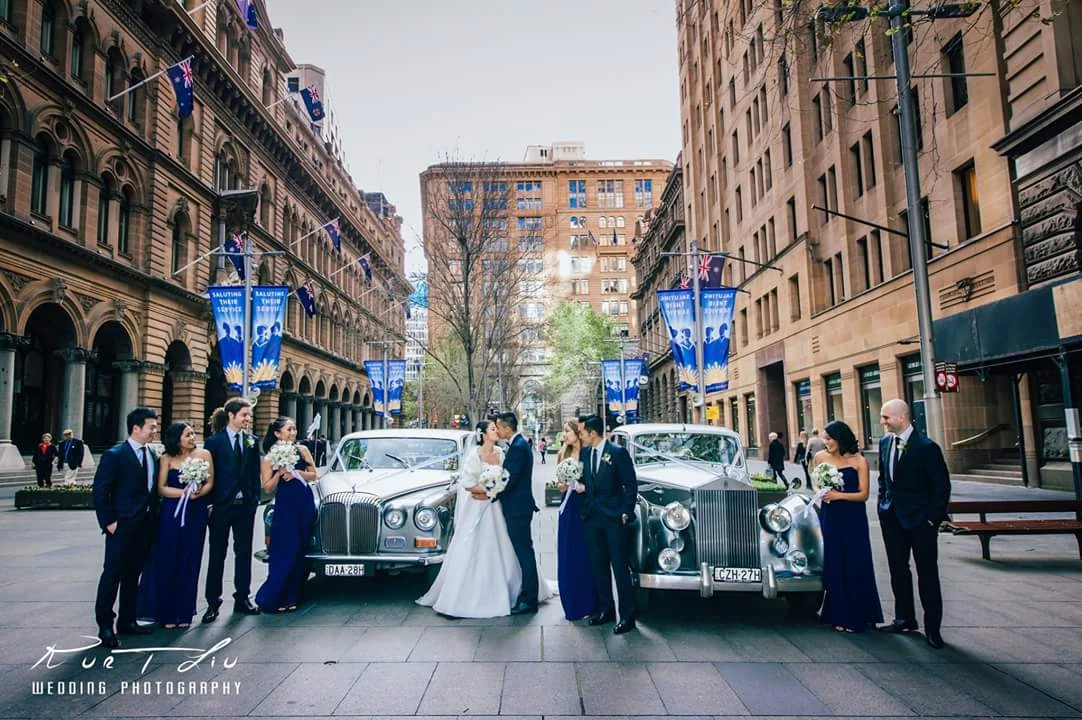 Wedding Cars Direct classic wedding car near Martin Place in Sydney